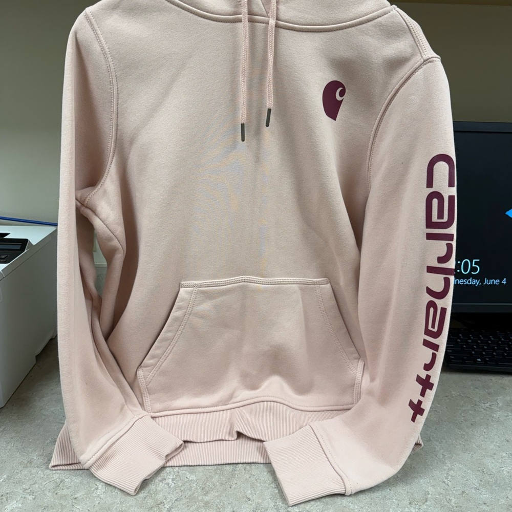Carhartt Light Pink Hoodie with Sleeve Logo